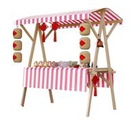 Chariot portable en bois avec auvent, stand pliable pour vente de nourriture, étagère de présentation pour snacks, table de rue extérieure, kiosque de marché élégant et pratique(Pink,120cm/47in)