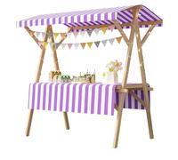 Chariot portable en bois avec auvent, stand pliable pour vente de nourriture, étagère de présentation pour snacks, table de rue extérieure, kiosque de marché élégant et pratique(Purple,150cm/59in)
