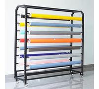 Chariot porte-rouleaux de vinyle en métal noir avec tige réglable - Rangement durable pour papier peint, tissu, film pour vitres et garage - Présentoir de qualité professionnelle pour un acc