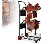 Chariot Porte-selles Roulant À 3 Niveaux, Robuste Et Équipé De Roues Et Dun Panier. Supports De Selle Amovibles Pour Le Transport Et Le Rangement Du Matériel Déquitation, Des Tapis De Selle Et
