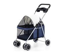 Chariot pour animaux de compagnie Animaux de compagnie chiens transport brouette stockage grande capacité panier de rangement ventilé coupe-vent (Color : Blue)