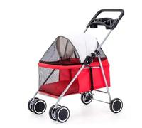 Chariot pour animaux de compagnie Animaux de compagnie chiens transport brouette stockage grande capacité panier de rangement ventilé coupe-vent (Color : Red)