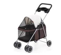 Chariot pour animaux de compagnie Animaux de compagnie chiens transport brouette stockage grande capacité panier de rangement ventilé coupe-vent (Color : Coffee)