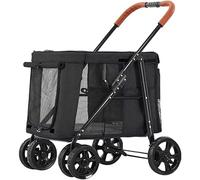 Chariot pour animaux de compagnie multiples, grand landau pour chien, poussette pliable pour 2 chats, poussette pour chiens jumeaux ou multiples, supportant une charge de 66 lb (noir) (noir)
