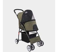 Chariot pour animaux de compagnie, poussette de voyage pour chien et chat avec 4 roues, pliable en un clic, roue avant rotative à 360° et frein arrière (vert armée)