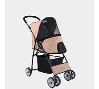 Chariot pour animaux de compagnie, poussette de voyage pour chien et chat avec 4 roues, pliable en un clic, roue avant rotative à 360° et frein arrière (kaki)