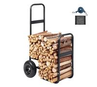 Chariot pour bois de chauffage 67x52x110cm - Acier revêtu par poudre - Chariot pour bois de chauffage avec roues en caoutchouc de 266,7 mm - Capacité de charge 113,4 kg - Chariot de transport avec cor