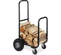 Chariot pour bûches en bois, en acier, 107,5 x 52 x 58 cm, sur 2 roues et 2 roulettes, capacité de 60 kg, noir G