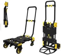 Chariot pour Charge 137 kg et Diable 2-en-1 pour Charge 70 kg à Plateforme Pliable, Transformable en Quelques Secondes, Chariot à roulettes, Noir/Jaune Hytama Fold Max