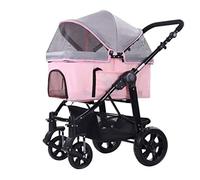 Chariot pour chien et chat, poussette de voyage pour chien, vétérinaire, chien handicapé, Roadster pliable pour animaux de compagnie (marron) (rose)