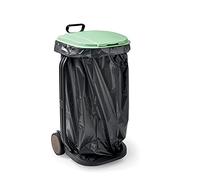 Chariot pour sacs à ordures, PLASTIQUE RECYCLE, pour feuilles, collecte sélective, avec couvercle, roues, fabriqué en Italie, Noir
