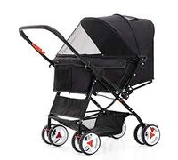Chariot poussette pour chien et chat à 4 roues, porte-chiot, guidon de déplacement et roue avant, rotation à 360°, pliage et installation faciles (noir)