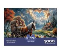 Chariot Puzzle 1000 Pièces Jouet en Bois Cadeau Unique Décoration Intérieure Foin Rural d'automne Challenge Toy Adultes & Enfants des 14 Ans 52x38cm/1000pcs
