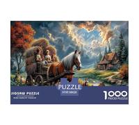Chariot Puzzle 1000 Pièces Jouet en Bois Divertissement Créatif Décoration Intérieure Foin Rural d'automne Challenge Toy Adultes & Enfants des 14 Ans 38x26cm/1000pcs