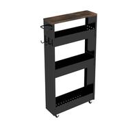 Chariot Rangement Utilitaire étroit à roulettes étagère 4 niveauxavec Roues poignées et Crochets Mince Organisateur Cuisine Salle Bain Cuisine Salon Construction Solide (Noir)