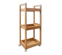 Chariot Relaxdays, 3 Compartiments, Bambou, HxLxP : 80x30x20 cm, Salle de Bain et Cuisine, MDF, Chariot étroit, Nature