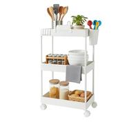 Chariot Relaxdays, 3 Niveaux, Chariot de Service, Chariot de Cuisine, H x L x P : 62,5 x 40 x 22 cm, Blanc