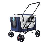 Chariot respirant pour animaux de compagnie avec 4 roues, poussette haute pour une capacité de charge maximale de 44 lb, transporteur de voyage pliable avec lucarne pour chiens ou chats (bleu)