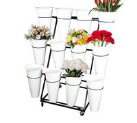 Chariot roulant à 3 niveaux pour plantes - Présentoir de fleurs intérieur/extérieur sur roulettes, étagère blanche pour jardin, terrasse, fleuriste et décoration d'intérieur