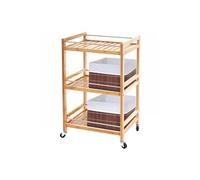 Chariot roulant HWC-D91, étagère à roulettes, 3 niveaux + 2x panier de rangement MENDLER HWC-C21, bambou