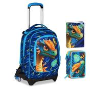 Chariot scolaire Jack 3 roues détachable Dragon Glide Dragon 3 en 1 pour école primaire fille + trousse 3 zip avec papeterie + agenda 2025/2026 + 7 stylos effaçables et porte-clé sifflet
