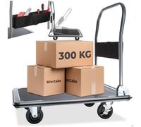 Chariot - TECTAKE - Chariot à plateforme pliable en acier, 4 roues dont 2 avec freins, charge de 300 kg, 90 x 61 x 88,5 cm - Noir