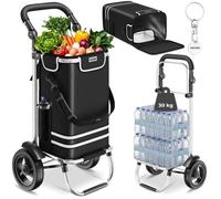 Chariot - TECTAKE - Chariot de courses SHOPPER 3-en-1 pliable, 40 L, poignée réglable et sac isotherme, 46 x 38,5 x 100,5 cm - Noir