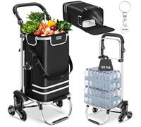 Chariot - TECTAKE - Chariot de courses SHOPPER 3-en-1 pliable, 45 L, poignée réglable et sac isotherme, 46 x 36 x 100,5 cm - Noir