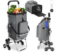 Chariot - TECTAKE - Chariot de courses SHOPPER 3-en-1 pliable, 56 L, poignée réglable et sac isotherme, 42 x 38 x 95 cm - Gris