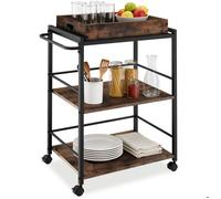 DESSERTE DE CUISINE - TECTAKE - Chariot de service WORCESTER 3 niveaux et plateau amovible - Bois Foncé