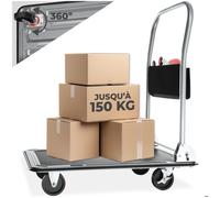 CHARIOT - TECTAKE - Chariot de Transport à Plateau Pliable en Acier 73 cm x 47 cm x 83 cm Charge 150 kg - Noir