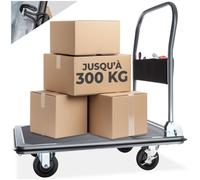 tectake® Chariot de Transport Plateforme à roulettes, Chariot Pliable Atelier Garage Magasin Demenagement, Charge Max. 300 kg, 2 Roues pivotantes et 2 Roues Fixes, Pliable par Commande au Pied, Noir
