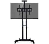 Chariot TV mobile avec 2 étagères en acier noir pour téléviseurs de 32 à 65 pouces, design pivotant portable pour salles de conférence, salons et hôpitaux, capacité de charge de 50 kg