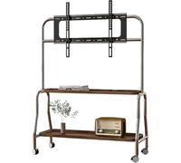 Chariot TV mobile avec hauteur réglable pour téléviseurs de 43 à 75 pouces, support artistique polyvalent avec plateau de rangement, mobilité facile et options de montage pour studios et usage