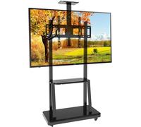 Chariot TV mobile avec roulettes et étagère pour ordinateur portable - Support roulant portable pour écrans plats et incurvés, idéal pour la maison et le bureau