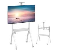 Chariot TV mobile avec roulettes pour écrans LCD LED incurvés de 42 à 120 pouces, support roulant réglable et robuste, supporte jusqu'à 150 kg, chariot portable pour la maison et le bureau
