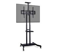 Chariot TV mobile robuste avec deux étagères - Support TV roulant sur roulettes verrouillables pour téléviseurs de 32 à 70" - Hauteur réglable et mobilité facile - Parfait pour la maison et le bureau