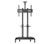 Chariot TV mobile robuste avec roulettes - Support TV roulant pour écrans plats - Double étagères réglables - Support TV robuste sur roulettes - Chariot TV portable pour la maison/le bureau