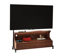Chariot TV mobile roulant avec support réglable, 4 roues et 3 tiroirs de rangement, support TV au sol pour téléviseurs de 50 à 85", idéal pour la maison, le bureau et l'extérieur (marron)