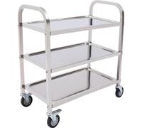 Chariot utilitaire, 3 niveaux, acier inoxydable, avec roues verrouillables, argenté