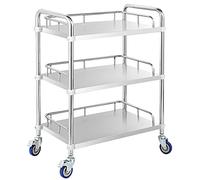 Chariot utilitaire à 3 étages sur roulettes en acier inoxydable avec plateaux amovibles, support de rangement robuste pour maison, restaurant, hôtel, 66 x 44 x 86 cm