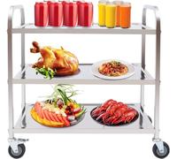 Chariot utilitaire à 3 niveaux en acier inoxydable avec roues verrouillables - Solution de rangement robuste pour cuisine, hôtel, restaurant et café - 750 x 400 x 835 mm (A 950 x 500 x 950 mm)