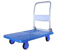 Chariot utilitaire à plateforme plate avec poignée pliable, panneau en plastique, 4 roues pivotantes pour entrepôt et transport d'usine
