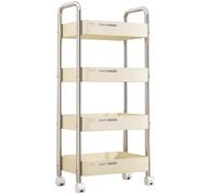 Chariot Utilitaire À roulettes À 3/4 Niveaux Organisateur de Salle de Bain Support en Métal Panier en Maille de Plastique PP Robuste pour Cuisine et Espaces Étroits(White,43.5 * 30 * 100cm)