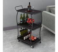 Chariot utilitaire à roulettes à 3 étages avec poignée, roues verrouillables et étagères noires, idéal pour la cuisine et le salon, chariot de service mobile pour un transport facile, chariot de