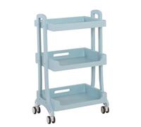 Chariot utilitaire à roulettes à 3 niveaux, chariot de rangement en bois, chariot multifonction pour cuisine, salon de beauté, studio, bureau (bleu)