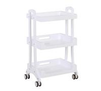 Chariot utilitaire à roulettes à 3 niveaux, chariot de rangement en bois, chariot multifonction pour cuisine, salon de beauté, studio, bureau (bleu)