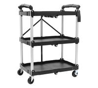 Chariot utilitaire à roulettes à 3 niveaux, chariot de rangement en plastique robuste avec roues verrouillables et 2 poignées pour cuisine et cantine