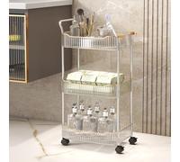 Chariot utilitaire à roulettes en acrylique à 4 niveaux avec roues verrouillables, chariot de rangement mobile polyvalent pour salle de bain, cuisine ou bureau avec poignée