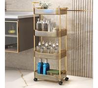 Chariot utilitaire à roulettes en acrylique à 4 niveaux avec roues verrouillables, chariot de rangement mobile polyvalent pour salle de bain, cuisine ou bureau avec poignée